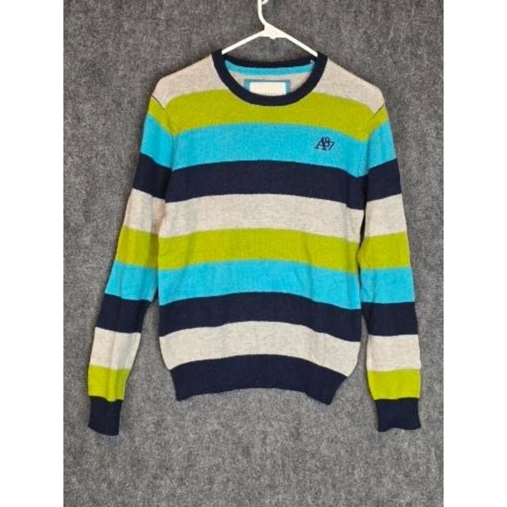 Aeropostale Striped Crew Neck Sweater Green Blue Gray Women Medium Boho Chic